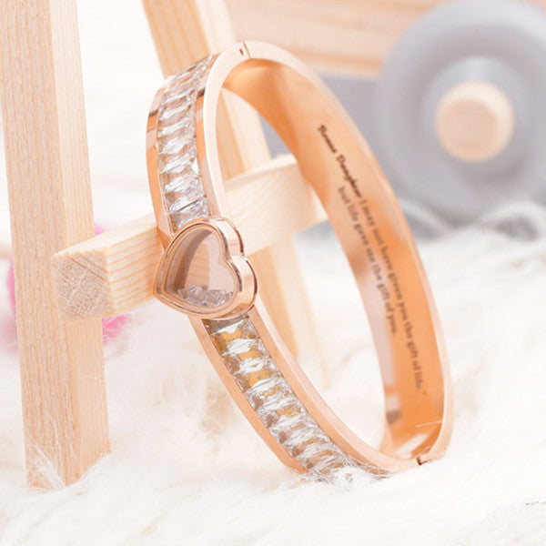 TO MY BOUNS DAUGHTER " I MAY NOT HAVE GIVEN YOU THE GIFT OF LIFE. BUT LIFE GAVE ME THE GIFT OF YOU" Heart-shaped Zircon Bracelet - SARAH'S WHISPER