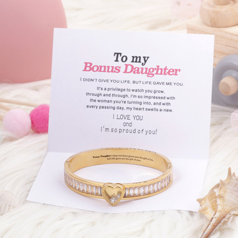 TO MY BOUNS DAUGHTER " I MAY NOT HAVE GIVEN YOU THE GIFT OF LIFE. BUT LIFE GAVE ME THE GIFT OF YOU" Heart-shaped Zircon Bracelet - SARAH'S WHISPER
