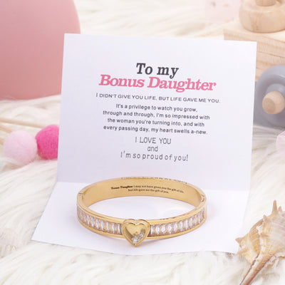 TO MY BOUNS DAUGHTER " I MAY NOT HAVE GIVEN YOU THE GIFT OF LIFE. BUT LIFE GAVE ME THE GIFT OF YOU" Heart-shaped Zircon Bracelet - SARAH'S WHISPER