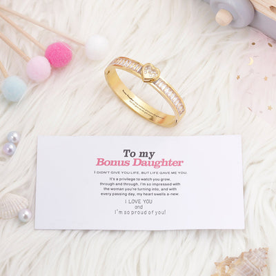 TO MY BOUNS DAUGHTER " I MAY NOT HAVE GIVEN YOU THE GIFT OF LIFE. BUT LIFE GAVE ME THE GIFT OF YOU" Heart-shaped Zircon Bracelet - SARAH'S WHISPER
