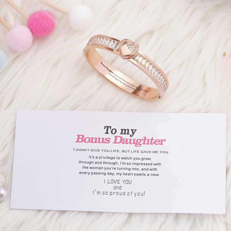 TO MY BOUNS DAUGHTER " I MAY NOT HAVE GIVEN YOU THE GIFT OF LIFE. BUT LIFE GAVE ME THE GIFT OF YOU" Heart-shaped Zircon Bracelet - SARAH'S WHISPER