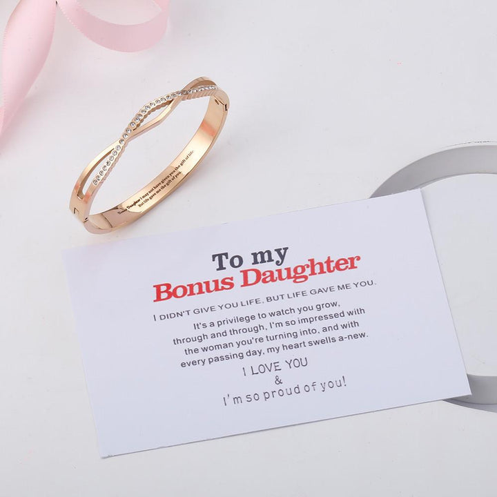 To My Bonus Daughter "BONUS DAUGHTER, I MAY NOT HAVE GIVEN YOU THE GIFT OF LIFE. BUT LIFE GAVE ME THE GIFT OF YOU" Cross Bracelet - SARAH'S WHISPER