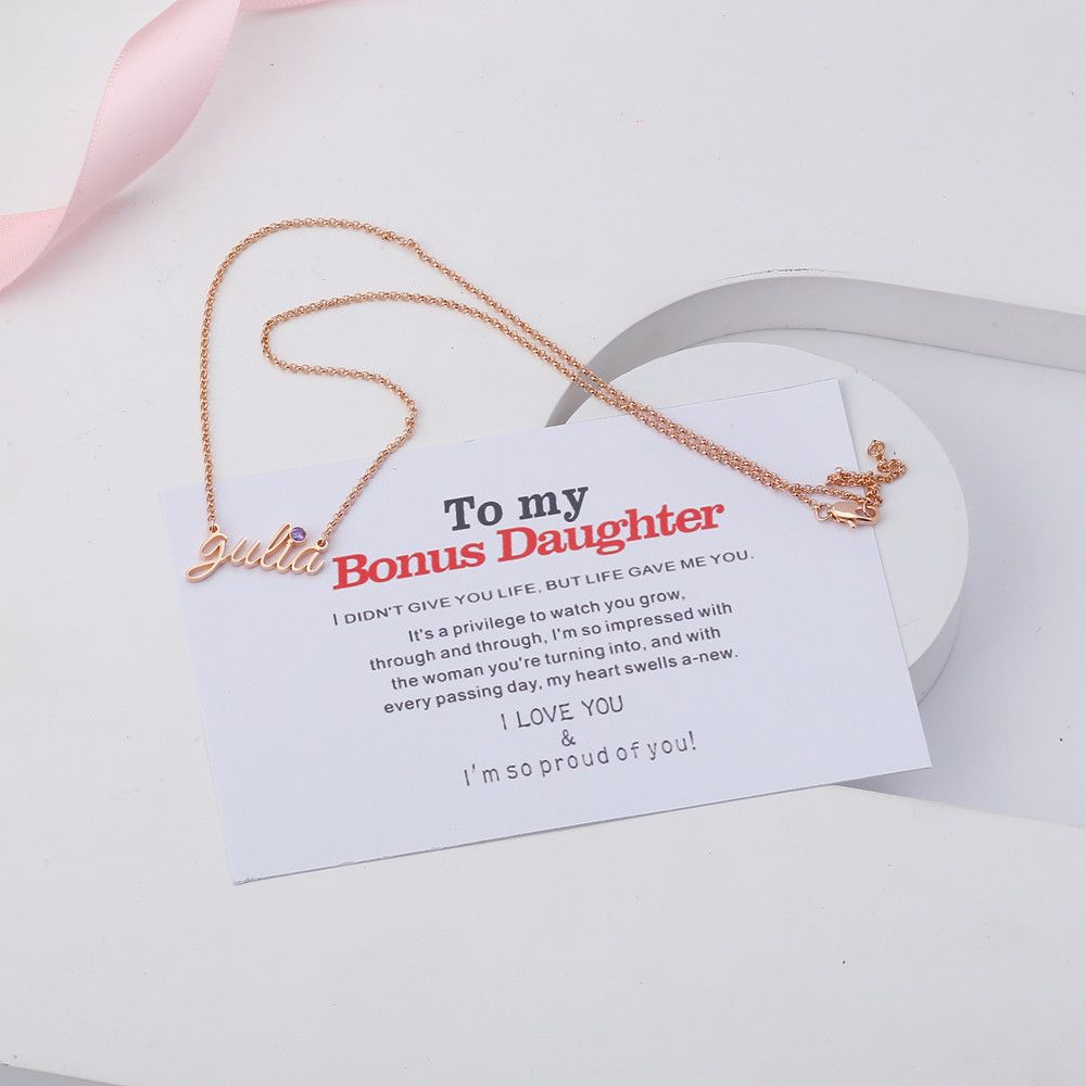 [CUSTOM NAME AND BORTHSTONE] To My Bonus Daughter "BONUS DAUGHTER, I MAY NOT HAVE GIVEN YOU THE GIFT OF LIFE. BUT LIFE GAVE ME THE GIFT OF YOU" Necklace - SARAH'S WHISPER