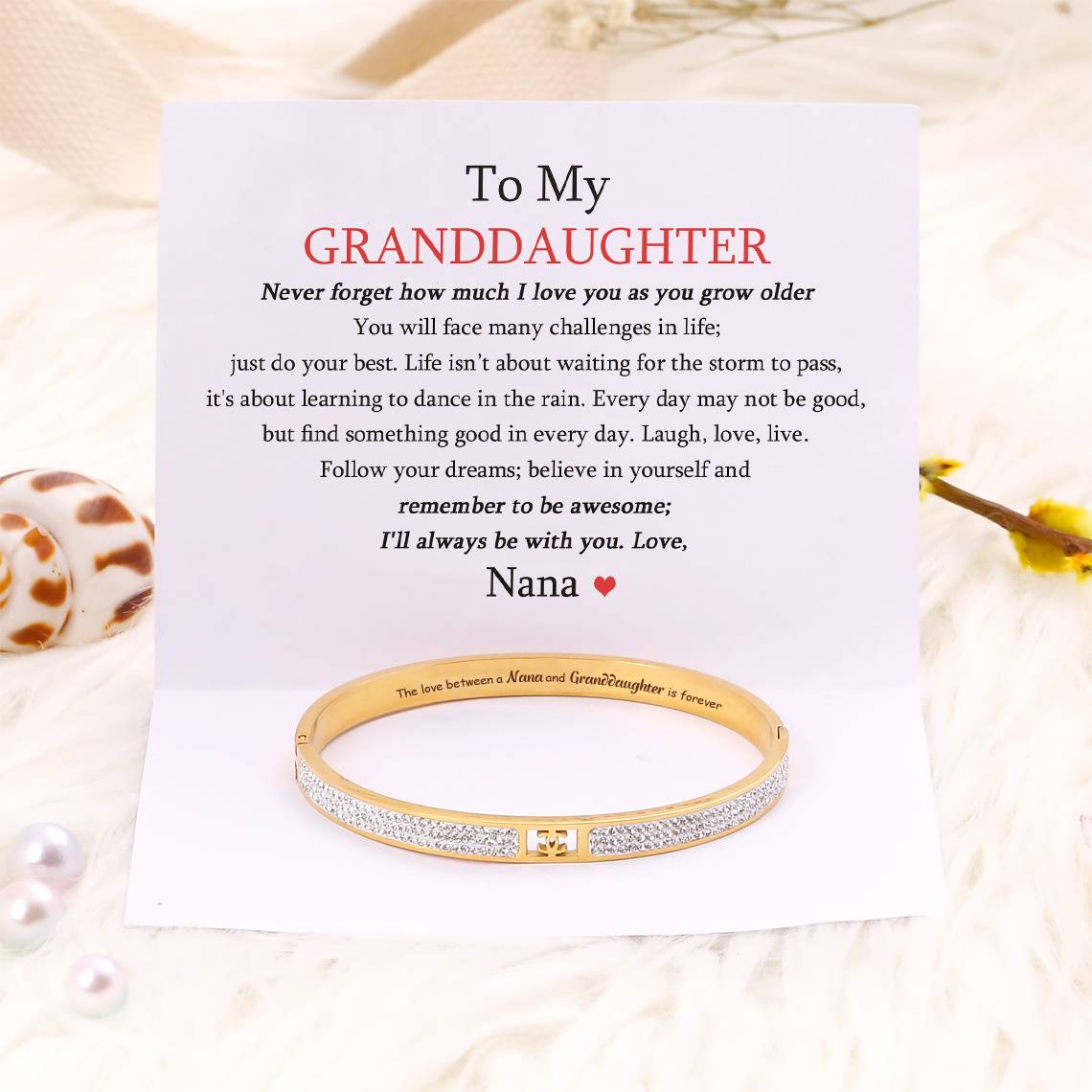 To My Granddaughter "The love between a Nana and Granddaughter is forever" Full Diamond Bracelet - SARAH'S WHISPER