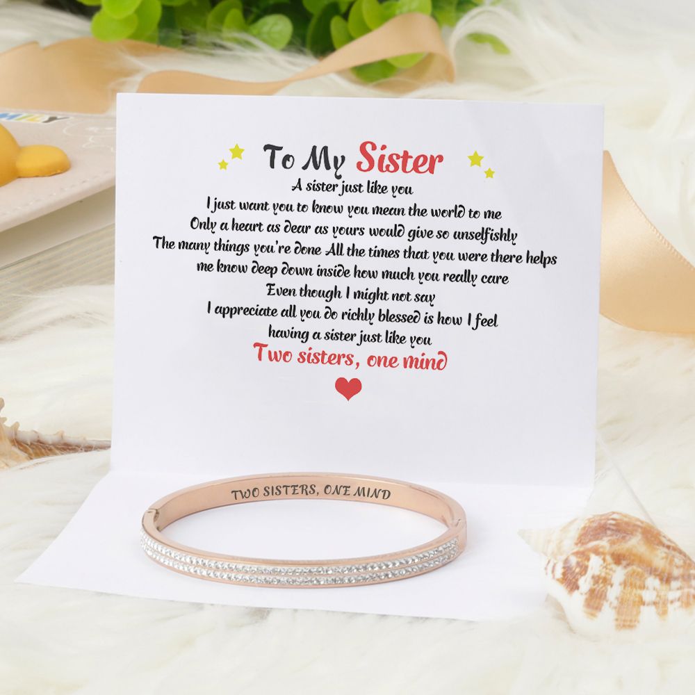 Gift card with Two Sisters One Mind message for sister bracelets