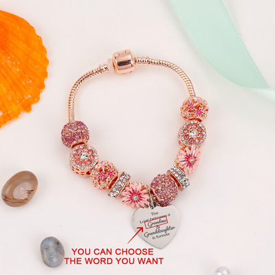 [Custom Name And Optional Address] To My GRANDDAUGHTER "The love between a [grandma] and granddaughter is forever" Lucky Flower Bracelet [💞 Bracelet +💌 Gift Card + 🎁 Gift Bag + 💐 Gift Bouquet] - SARAH'S WHISPER