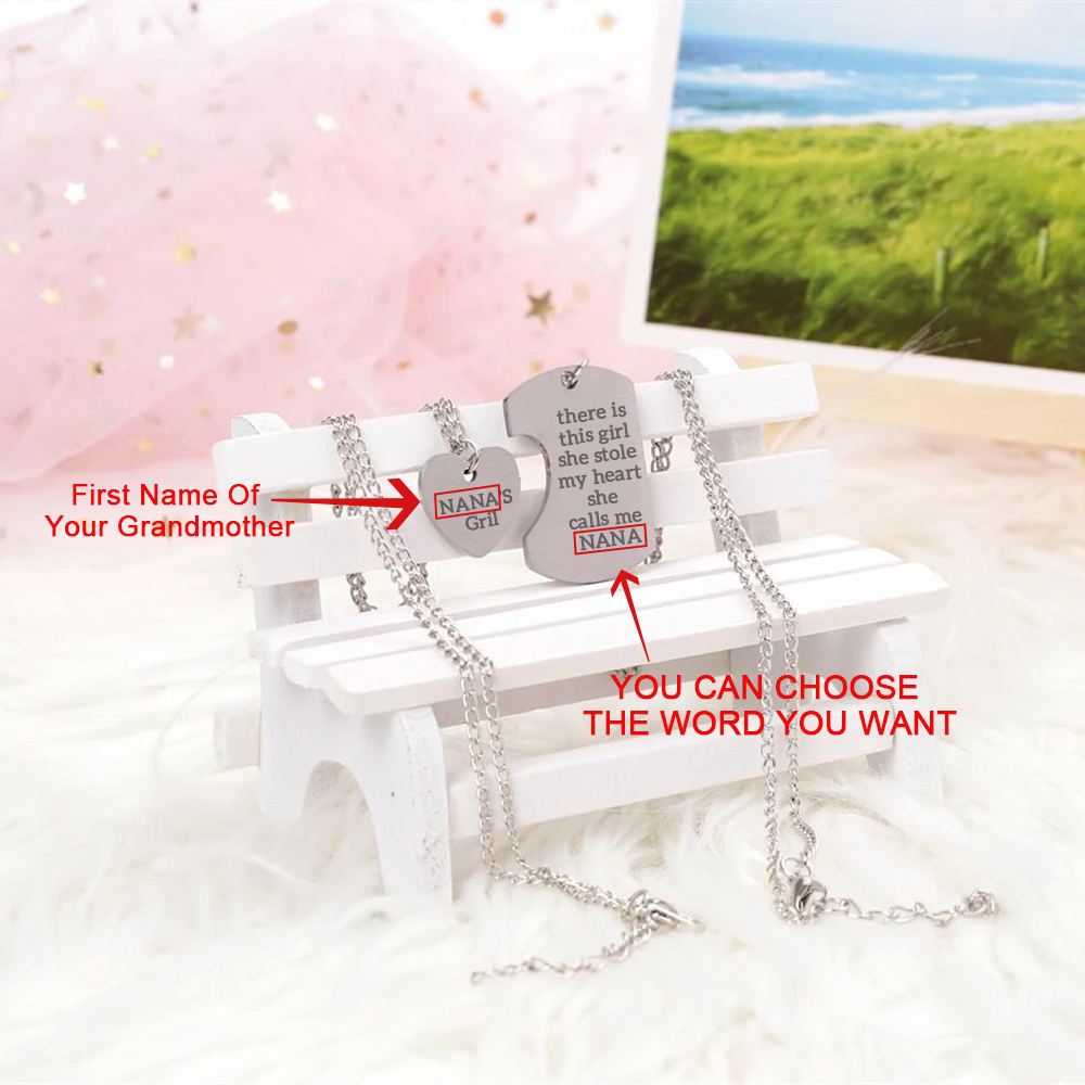 [Custom Name And Optional Address] To My GRANDDAUGHTER "there is this girl she stole my heart she calls me [NANA]" Combination Necklace [💞 Necklace +💌 Gift Card + 🎁 Gift Box + 💐 Gift Bouquet] - SARAH'S WHISPER