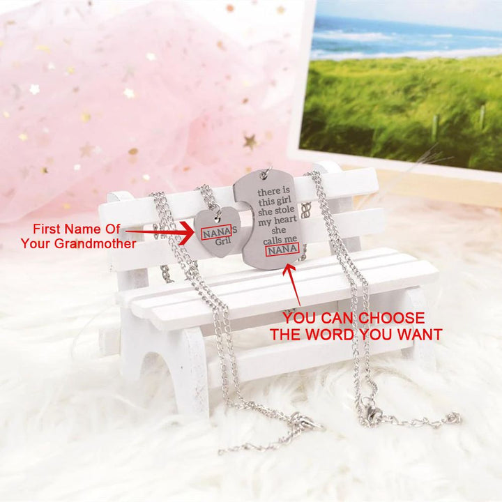 [Custom Name And Optional Address] To My GRANDDAUGHTER "there is this girl she stole my heart she calls me [NANA]" Combination Necklace [💞 Necklace +💌 Gift Card + 🎁 Gift Box + 💐 Gift Bouquet] - SARAH'S WHISPER