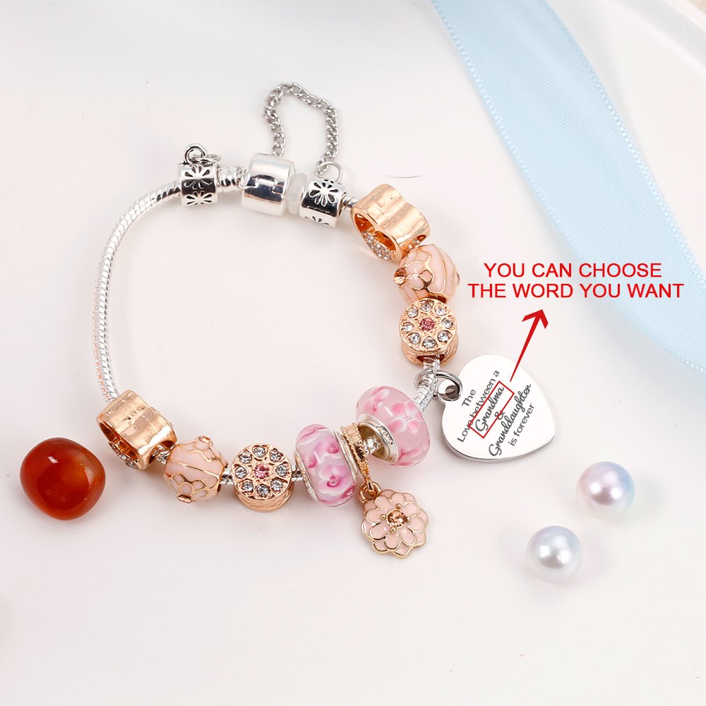 [Custom Name And Optional Address] To My GRANDDAUGHTER "The love between a [grandma] and granddaughter is forever" Flower Bracelet [💞 Bracelet +💌 Gift Card + 🎁 Gift Bag + 💐 Gift Bouquet] - SARAH'S WHISPER