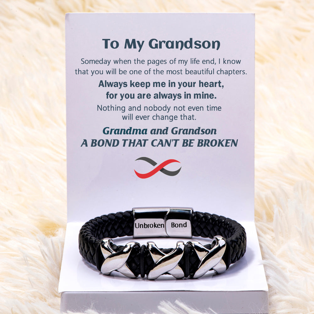 To My Grandson "A BOND THAT CAN'T BE BROKEN" Leather Braided Bracelet