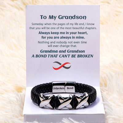To My Grandson "A BOND THAT CAN'T BE BROKEN" Leather Braided Bracelet