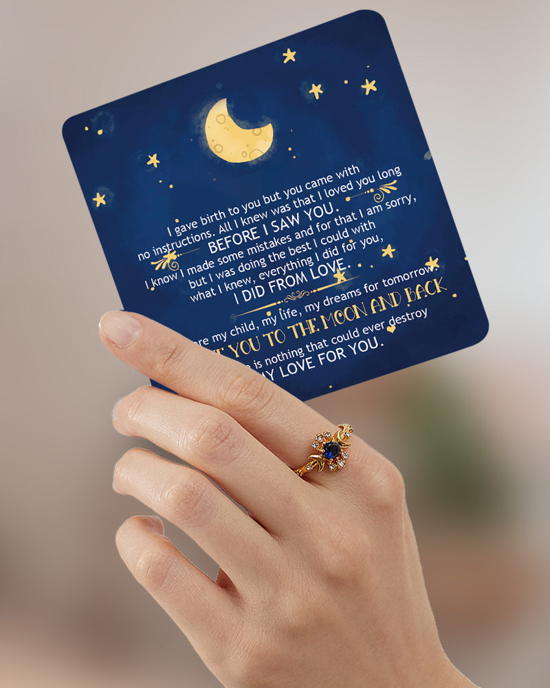 To My Daughter "I Love You to The Moon and Back" Moon & Star Ring [💞 Ring +💌 Gift Card + 🎁 Gift Bag + 💐 Gift Bouquet] - SARAH'S WHISPER