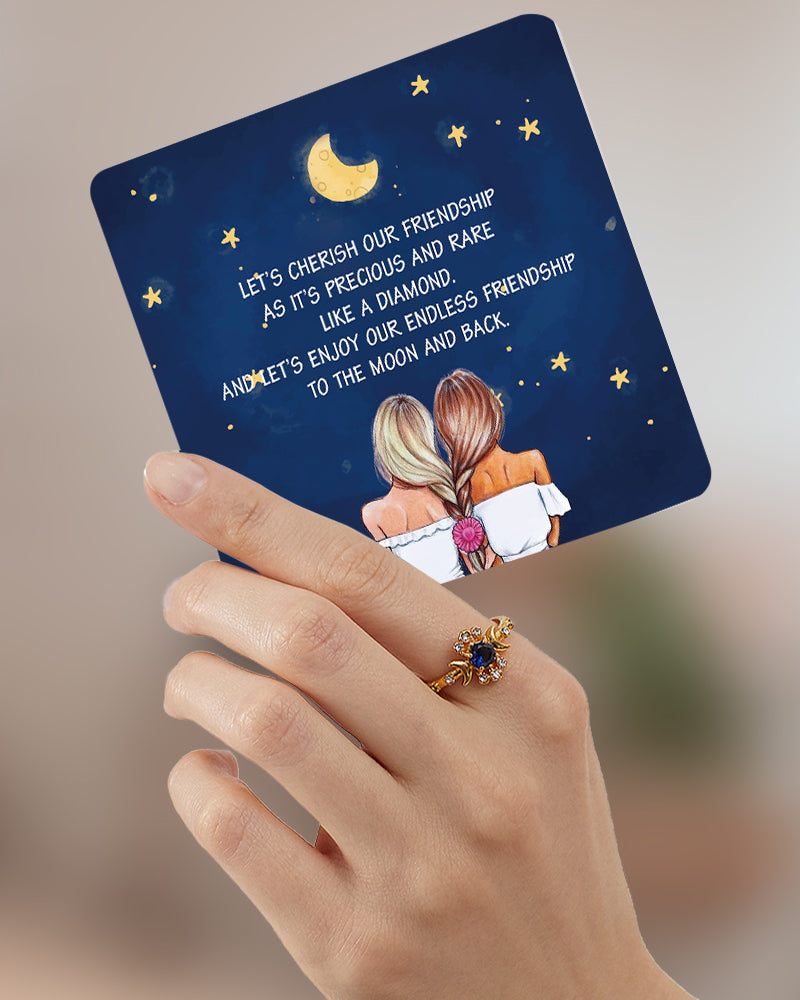 TO MY Best Friend "Let’s cherish our friendship as it’s precious and rare like a diamond" Moon & Star Ring [💞 Ring +💌 Gift Card + 🎁 Gift Bag + 💐 Gift Bouquet] - SARAH'S WHISPER