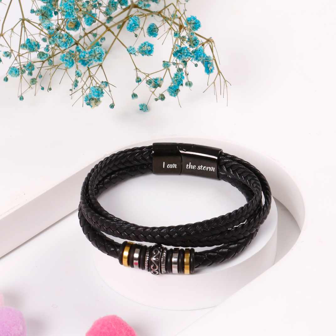 Detailed craftsmanship of masculine chain links on Stronger than the Storm bracelet