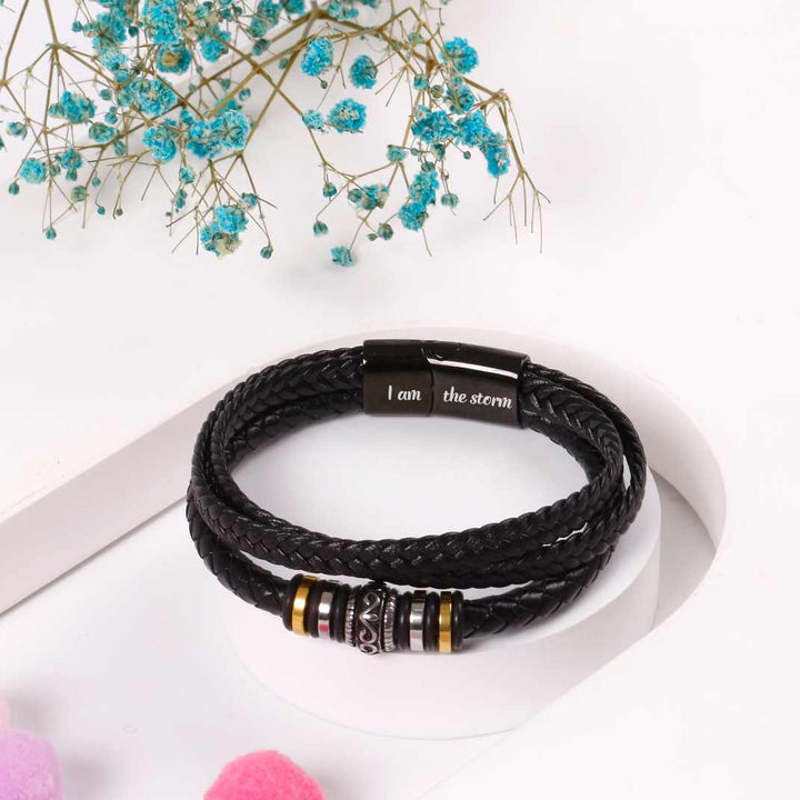 Detailed craftsmanship of masculine chain links on Stronger than the Storm bracelet